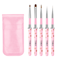 Nouveau Design Rose Impression Poignée 5PCS Liner Ovale Universel Personnalisé Constructeur Gel Ensemble Nail Art Pinceau