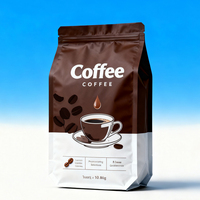 Sachets à fond plat pour grains de café, poudre, scellage à huit côtés, composite feuille PE, 350g, 5lb, sachets carrés à fermeture éclair pour thé et grains avec valve d'évacuation d'air