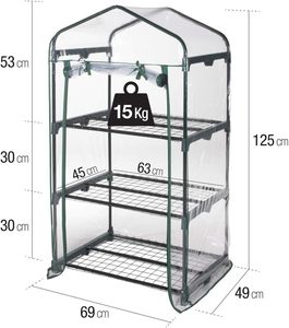 Rectangular <strong>Greenhouse</strong> with 3 Shelves with Hinged Opening with Transparent PVC Cover - Product Image 2