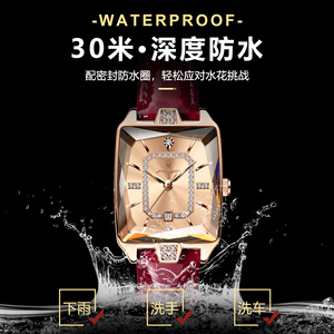 Montre carrée pour femme POEDAGAR, montre à quartz décontractée à bracelet en cuir étanche et tendance, vente en direct en ligne - Product Image 5