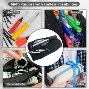 Trousse à crayons noire tendance pour l'école et le bureau, grande capacité, 2 compartiments, sans fermeture - Product Image 6