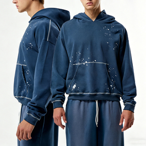 KingSen Custom Heavyweight Cotton <b>Men</b> Hoodie Retro Splatter Spray Dye Contrast Stitch Oversized Streetwear <b>Pullover</b> Casual Wear - Product Image 1