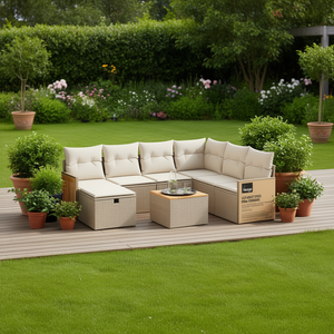 Juego de Sofás de Jardín de Mimbre Sintético para Exteriores Crazyr, Color Beige, Resistente a los Rayos UV, Diseño Contemporáneo, Cojines de Espuma de Alta Densidad - Product Image 2