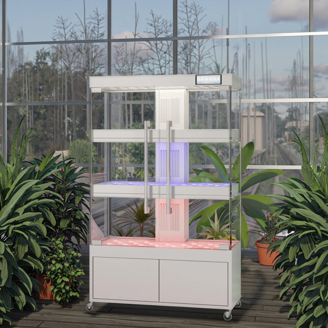 HydroBlue Indoor Smart Planting System LED Grow Light Sensor-All-in-One Hydroponic Glass Cabinet for Home Pump Irrigation
