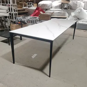 Moderne Rechthoekige Marmeren Eettafel Aluminiumlegering Been Afneembare Tafel Ontwerp Witte Keramische Top Tafels