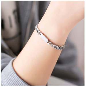 Higher Polished Curb <b>Chain</b> Stainless Steel Laser <b>Name</b> Customized logo Couples Lovers Bracelet - Product Image 1