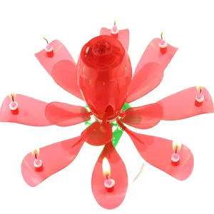 Huaming Wholesale Happy Birthday Flower Musical Candle Wholesale Musical Lotus 14 Rotating Happy Birthday Candle