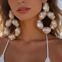 Pendientes Grandes de Perlas y Turquesa para Mujer, Diseño Exagerado, Estilo Retro, Lujosos, Huecos, Punk, Marca Kaimei 2027