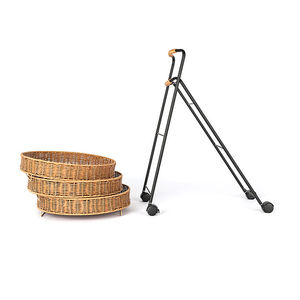 3 Tier hiển thị giá kim loại hộ gia đình trái cây Tấm dệt lưu trữ giỏ với Bánh xe PP mây wicker tập tin vòng phục vụ khay xe đẩy - Product Image 5