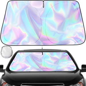 Summer Car Front Windshield <b>Sun</b> <b>Shade</b> Silver/Black Foldable Polyester Durable Laser Reflective UV Protection Lowering Car - Product Image 1