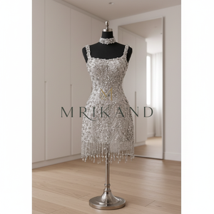 Vestido de Cóctel de Satén de Seda para Mujer con Adornos de Cristales, Vestido Largo de Fiesta Formal de Diseñador de Lujo - Product Image 1