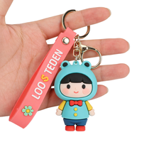 Porte-clés personnalisé en forme de grenouille avec capuche, figurine 3D en PVC souple, breloque de sac, étiquette nominative pour cadeaux préscolaires