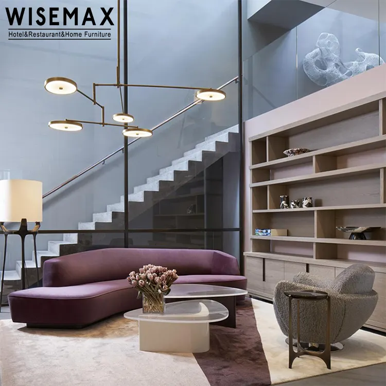 WISEMAX мебель большого размера минималистичный современный диван Честерфилд изогнутый бархатный ворсистый материал для лобби и гостиной отеля