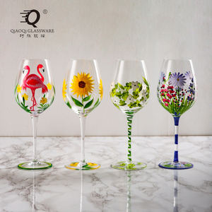 أكواب زجاجية كريستالية فرنسية عتيقة مرسومة يدويًا ، وأحمر قديم - Product Image 2