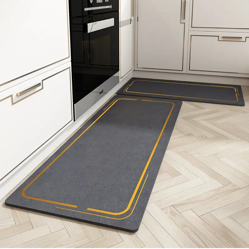 Simple style household kitchen floor mats long bathroom doorway non-slip foot mats sea wave pattern soft diatomite floor mats