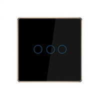Interrupteur mural tactile intelligent pour maison connectée, en verre trempé avec cadre métallique doré, compatible Zigbee UE, 1/2/3/4 voies, contrôle à distance par application, Google Alexa