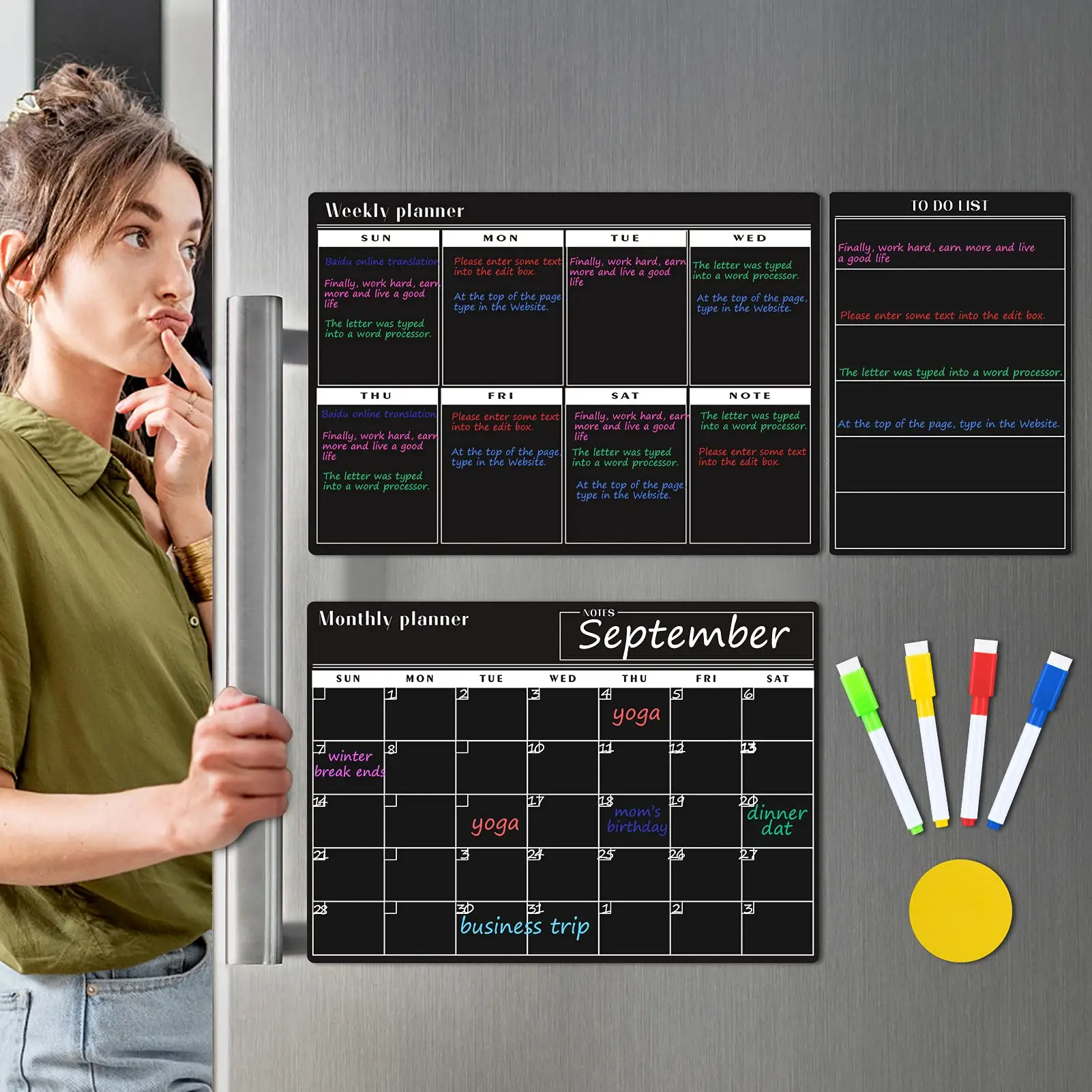 magnet monatlich wöchentlich planer magnetischer aufkleber kalender für trockene wische kühlschrank, trockene wische 2024 magnetisches whiteboard kalender-kit