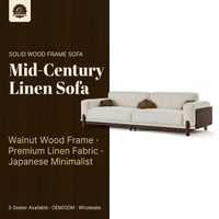 Modernes Japandi-Sofa mit Walnuss-Massivholzrahmen, Off-White Leinen, 2/3-Sitzer, Klares Minimalistisches Design, OEM Großhandel