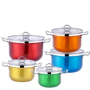 Wholesale kitchenwares and houseware cheap 10pcs colorful cooking cookware sets with steel handle