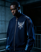Blouson Bomber Zippé Vintage Épais avec Broderie Motif Aile, Teinture Tie-Dye et Empiècements, Style Streetwear Oriental Décontracté