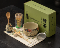 Ensemble de Matcha Cérémonial Unique en Céramique avec Fouet en Bambou Chasen, Mélangeur de Matcha, Kit Personnalisé et Bol à Matcha en Forme de Chat