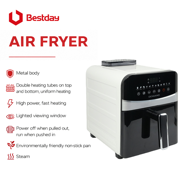 OEM ODM 9L 100% Full Metal Digital Air Fryer Large Capacity Electric Air Fryer Oil Free Dual Heating System Air Fryer