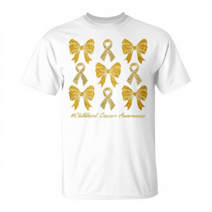 Camiseta Coquette con lazo dorado para concienciación sobre el cáncer infantil para mujeres y niñas - Product Image 2
