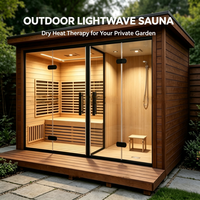 Sauna extérieur en bois Premium Cube pour 2 à 4 personnes, avec poêle à bois, cabine et salle de bain spa intégrée