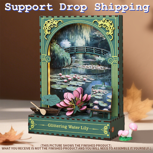 OCHOICE Drop Shipping MOQ=1 Puzzle 3D in Legno con Fiori di Loto di <span class=keywords><strong>Monet</strong></span> per Adulti, Kit di Modellismo Fai-da-Te con Luce LED, Decorazione per la Casa - Product Image 1