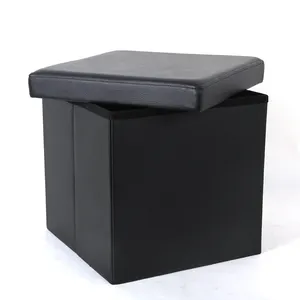 Кофейный столик из искусственной кожи для гостиной на заказ, складной оттоманка для хранения, черный куб, сидячий стул