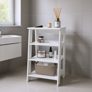 Estante de Baño Abierto McNeal, Independiente, Blanco, de 4 Niveles, Diseño Minimalista de Madera, Ahorro de Espacio - Product Image 2