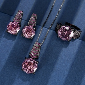 High Quality Eco-friendly Copper Black Gold Plated Pendant <b>Earrings</b> Ring <b>Set</b> 14-12MM Rose Cut Zircon Party Jewelry <b>Set</b> for Women - Product Image 3