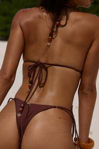 Costume da bagno bikini a due pezzi da donna personalizzato, sexy, con schiena scoperta, coppa a triangolo regolabile, tinta unita, con laccetti e dettagli a intaglio e arricciatura - Product Image 4