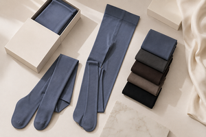 40 Denier Anti-Bacterial Knitted PUFTY <strong>Tights</strong> M-L Made in Japan Solid Aqua Gray - Product Image 5