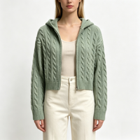Kajsa – Nouveaux cardigans en tricot personnalisés OEM & ODM pour femmes, de haute qualité, bleus, à fermeture éclair, à capuche, hauts en maille à manches longues, vente en gros