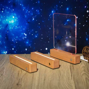 7 màu sắc gỗ Acrylic không dây <span class=keywords><strong>LED</strong></span> Đèn chủ sở hữu <span class=keywords><strong>LED</strong></span> bảng ánh sáng căn cứ pin lithium đêm đèn cơ sở hình chữ nhật trang trí bằng gỗ - Product Image 1