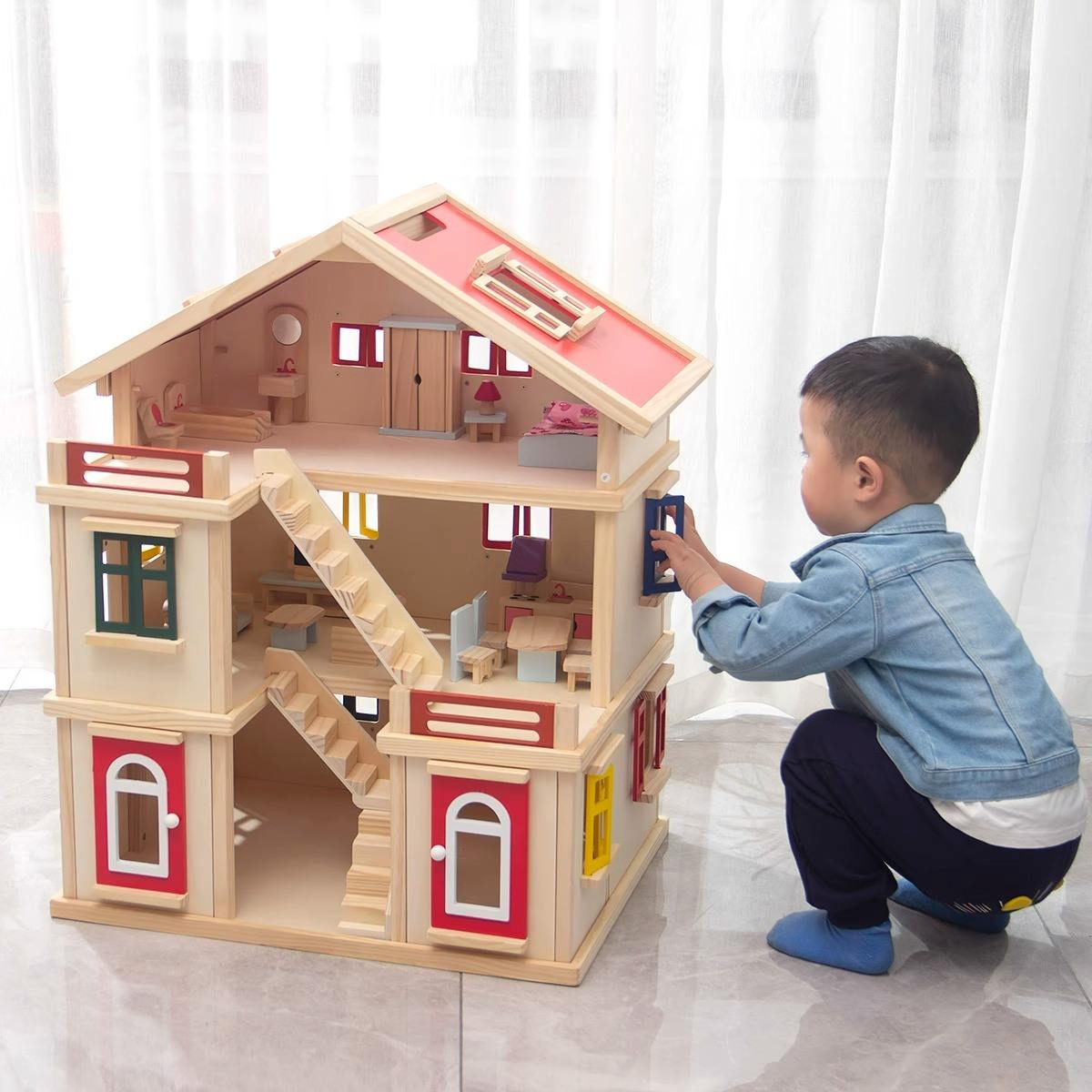 子供向け知育DIY木製ドールハウス：女の子へのギフト、19点家具セット