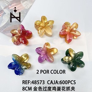 Fermaglio per capelli a forma di fiore di frangipani dorato da 8 cm per donne e ragazze, accessori per capelli colorati - Product Image 3
