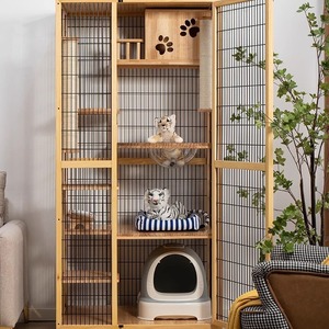 <b>Cat</b> Villa Solid Wood <b>Cat</b> Cage Extra Large Indoor Multifunctional Pet Home Three Four Layer With Litter <b>Box</b> And Hammock - Product Image 4