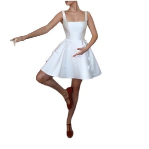 Robe de mariée courte en satin S2988N 2026 avec corset et nœud sans manches - Robe de mariée élégante - Product Image 5