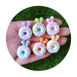 New Fashion 100Pcs/Lot Resin Cartoon Rabbit Donut Flatback Resin Cabochon Easter Theme Slime Charms For Scrapbooking Decor