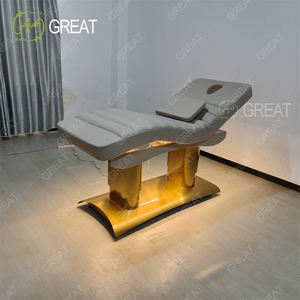 Mueble de salón de belleza moderno, cama de masaje con base de doble cilindro dorado, cama de spa facial reclinable ajustable eléctrica con 4 motores - Product Image 5
