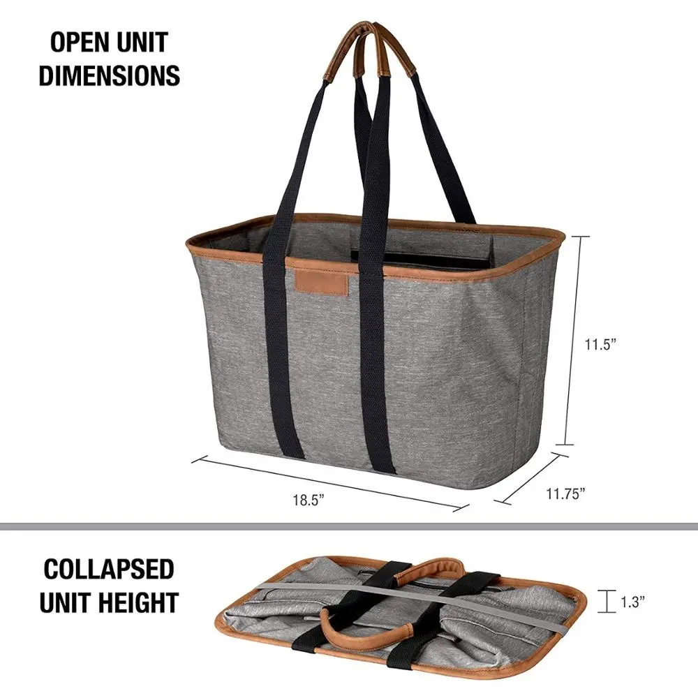 Large Foldable Nylon Reusable Grocery Tote Stylish Shopping Box Bag Durable Collapsible Cart Bag