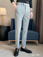 Nouveau pantalon décontracté ample à neuf points pour hommes couleur unie micro-élastique respirant grande taille pantalon de costume droit