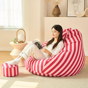 Sofá Puff a Rayas Color Fucsia con Funda Extraíble, Suave y Cómodo para Niños y Adultos, Uso Interior y Exterior - Product Image 1