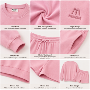 Ensemble de vêtements de détente pour femmes en molleton de coton certifié OEKO-TEX, rose, 2 pièces, logo personnalisé, OEM, ODM, vente en gros en grande quantité - Product Image 5
