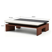 Table basse rectangulaire moderne populaire en marbre avec finition bois, idéale pour hôtel, salon, ou comme table centrale de canapé.