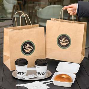 Sacs en papier kraft personnalisables pour café et thé au lait, avec poignée torsadée, biodégradables, recyclables et écologiques, vente en gros sur mesure - Product Image 5