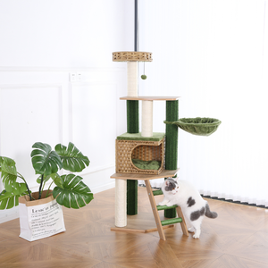 En gros Arbre à <span class=keywords><strong>chat</strong></span> 141 cm multi-niveaux avec niche en osier, poteaux en sisal, <span class=keywords><strong>échelle</strong></span> et panier en peluche <span class=keywords><strong>pour</strong></span> petits espaces OEM ODM - Product Image 3