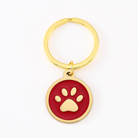Porte-clés rond Ywyougang en émail avec empreinte de patte, breloque en acier inoxydable avec anneau de clé fendu, accessoire de clé personnalisé gravé